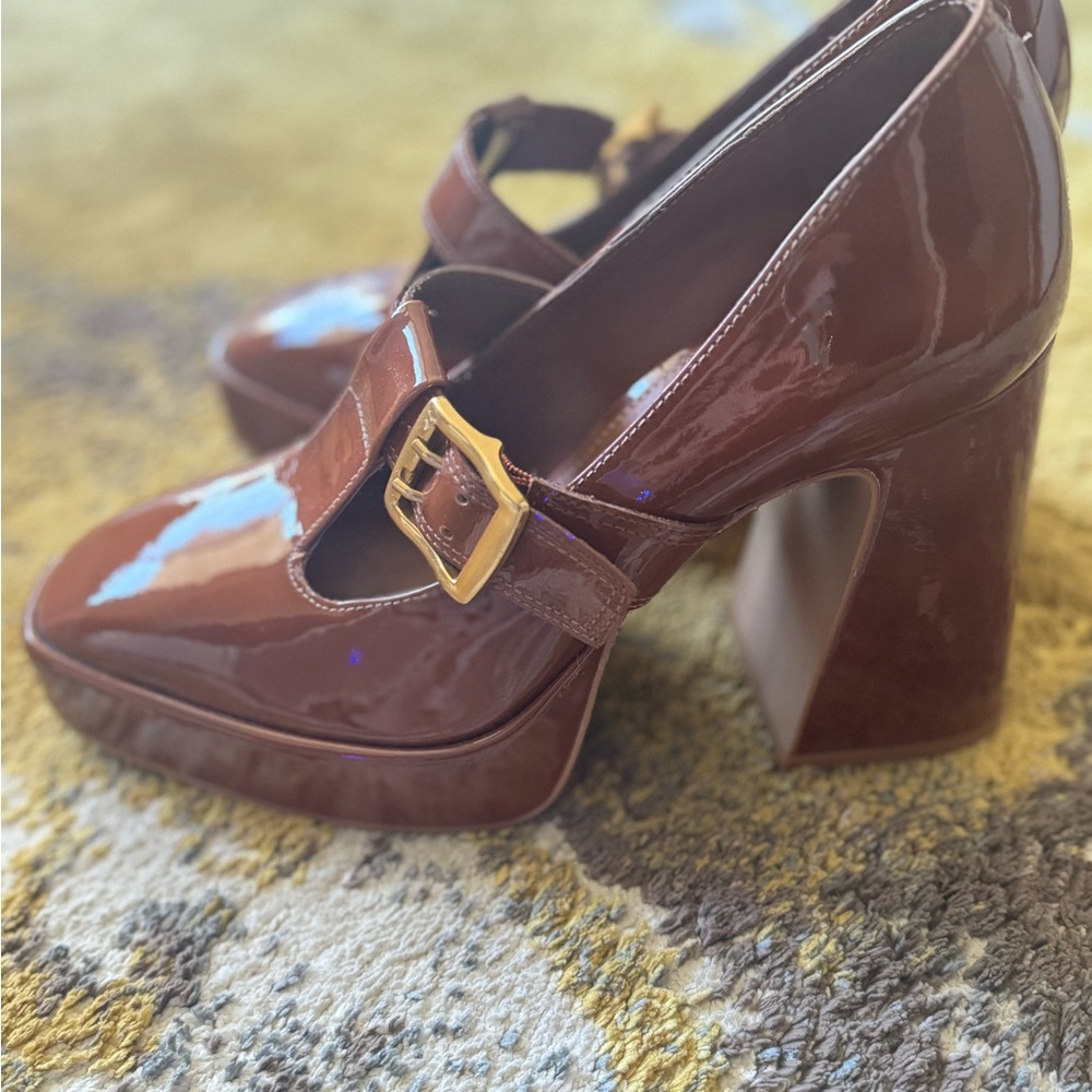 Vince Camuto Brown Heeled Loafers with Platform Sole